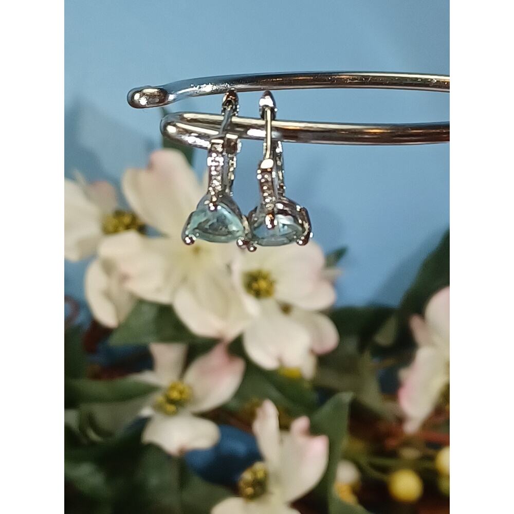 Light Blue Crystal Earrings with Latch Back Closure Sparkle Beautiful Party Fun - Picture 2 of 5